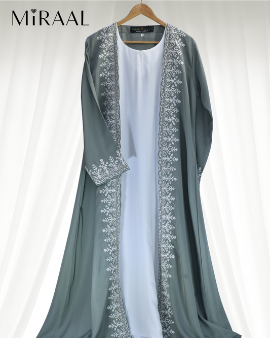 2-Piece Embroidered Fancy Abaya Set for Women