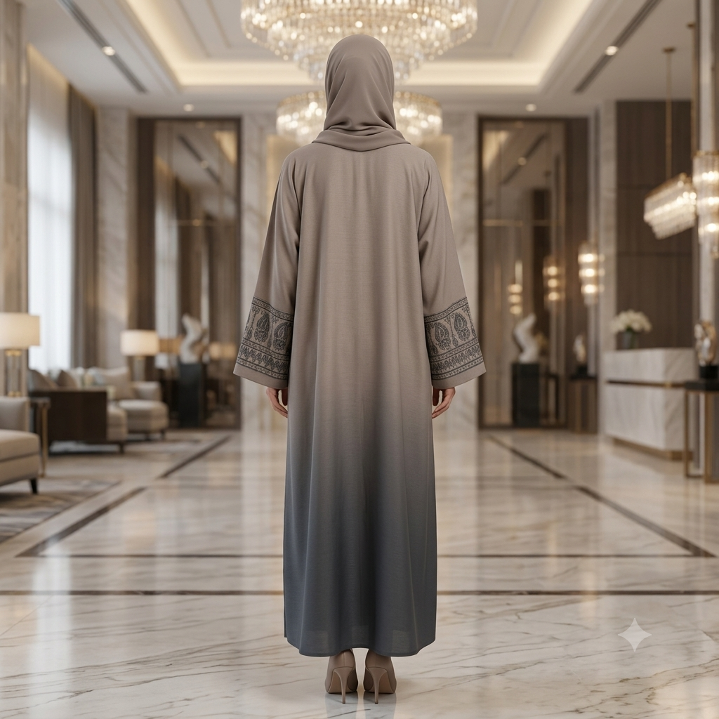 Miraal Modest Grey Embroidered Front Open Abaya – Model A2D6-J6
