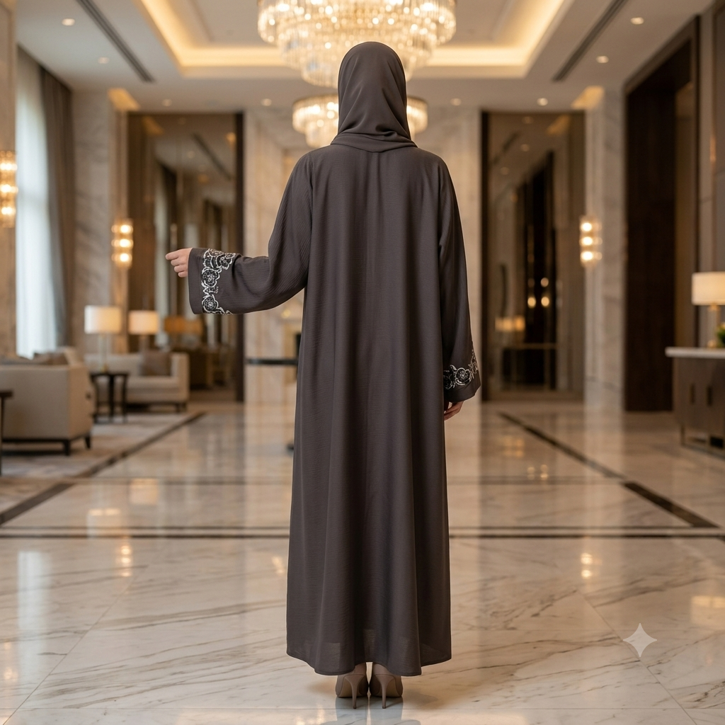 Miraal Charcoal Grey Embroidered Abaya – Premium Modest Wear | Model A3D2-J6