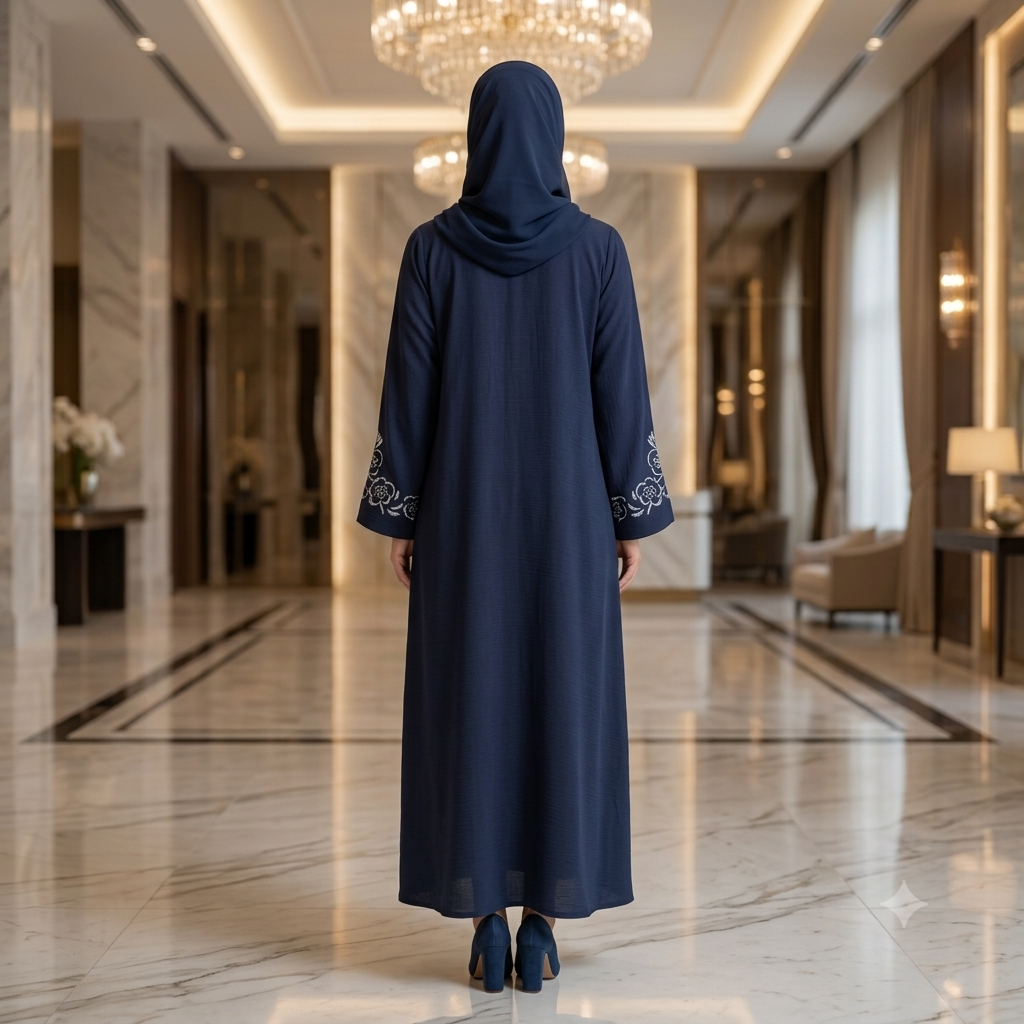 Premium Navy Blue Embroidered Front Open Abaya – Model A3B2-J6