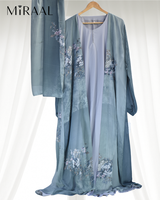 3-Piece Printed Abaya Set with Scarf for Women