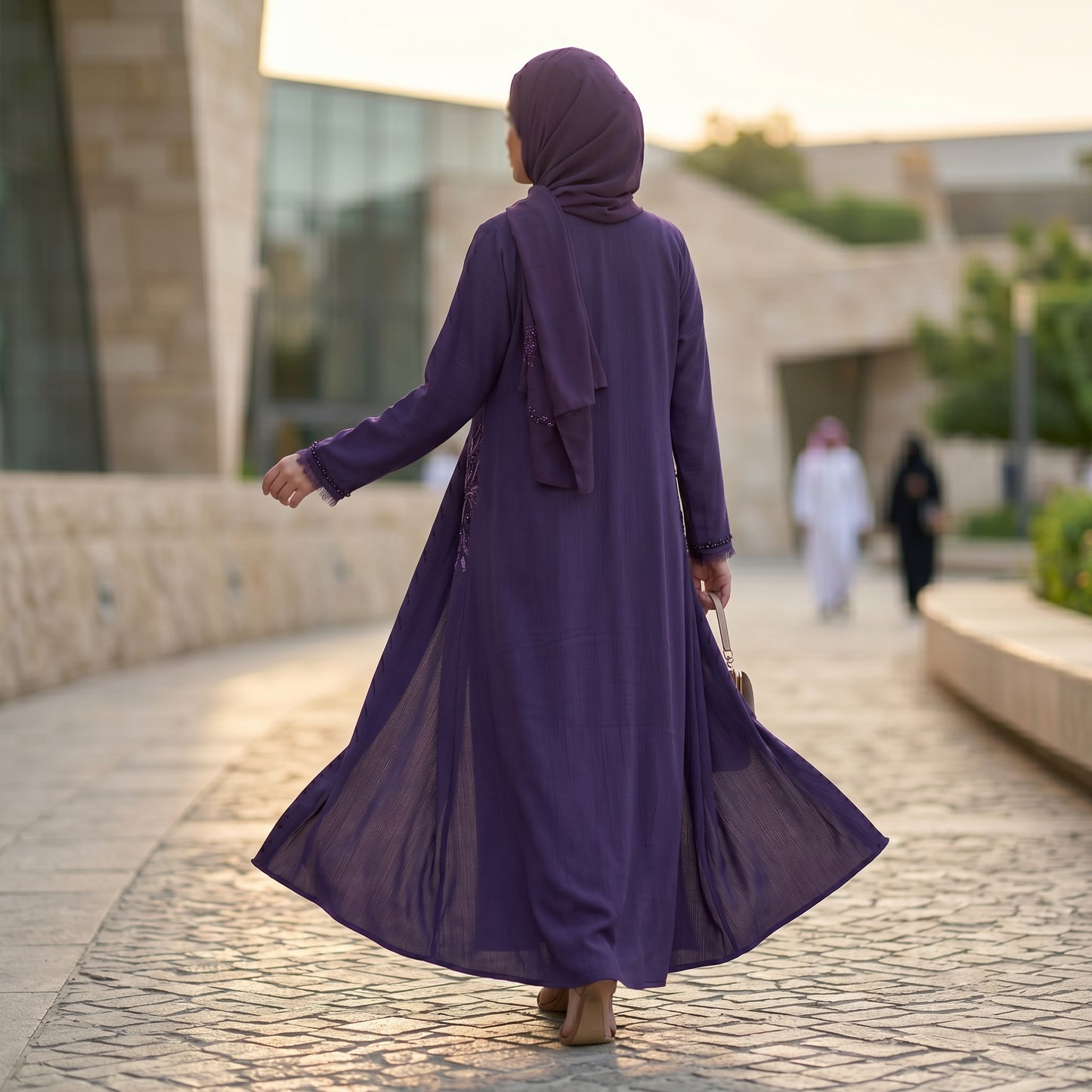 Royal Purple Open-Front Embroidered Abaya | Outdoor Modest Wear