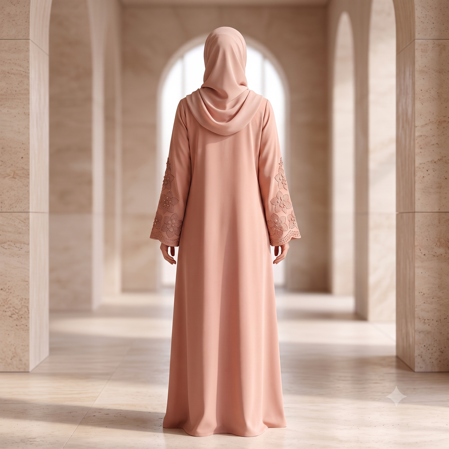 Elegant Embroidered Sleeve Abaya – Dusty Peach | Model A3B7-J6