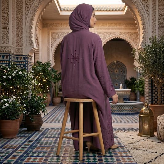 Dusty Mauve Botanical Embroidered Abaya | Seated & Formal Occasions
