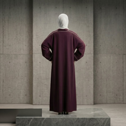 Burgundy Piping Detail Classic Abaya | Modest Everyday Wear