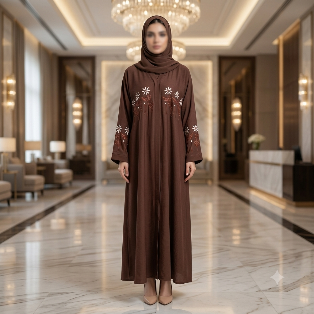 Premium Chocolate Brown Embroidered Abaya