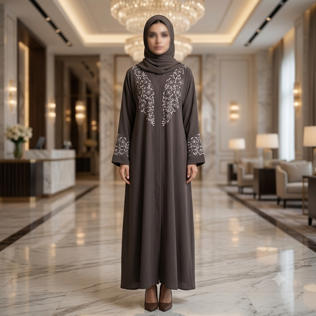 Miraal Charcoal Grey Embroidered Abaya – Premium Modest Wear | Model A3D2-J6