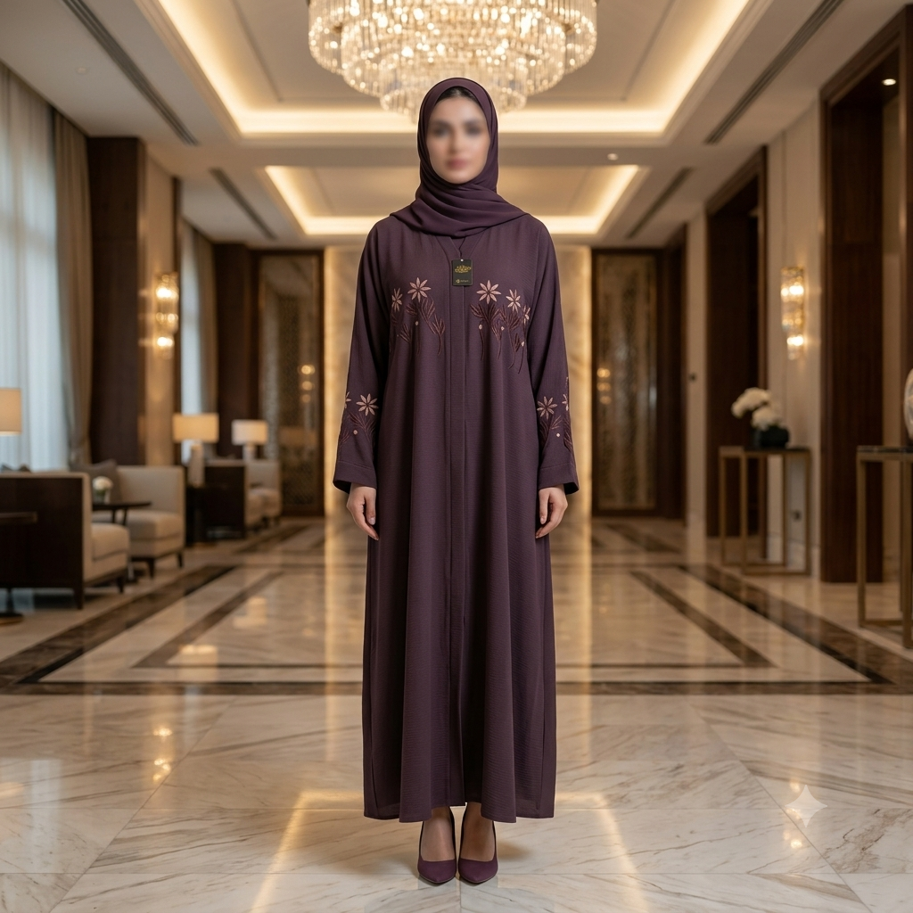 Miraal Mocha Brown Floral Embroidered Abaya – Model A3D2-J6