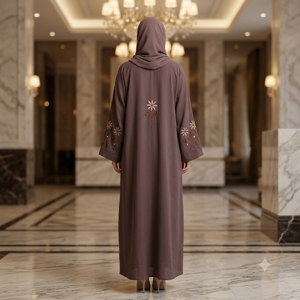 Miraal Mocha Brown Floral Embroidered Abaya – Model A3D2-J6