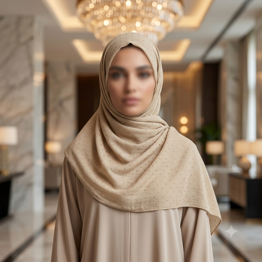 Beige Studded Chiffon Hijab Scarf – Barish Stone Design