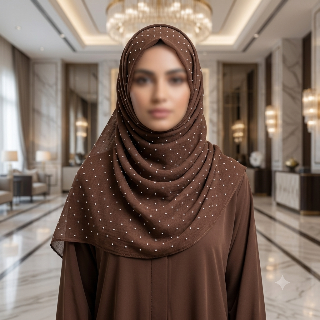 Brown Studded Chiffon Hijab Scarf – Barish Stone Design