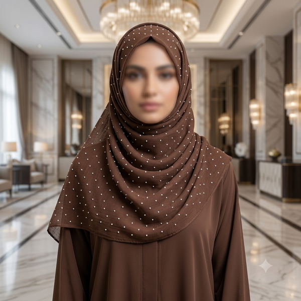 Brown Studded Chiffon Hijab Scarf – Barish Stone Design