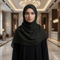 Black Chiffon Hijab with Crystal & Lace Trim