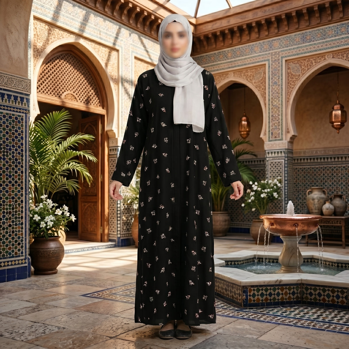 Black All-Over Embroidered Abaya