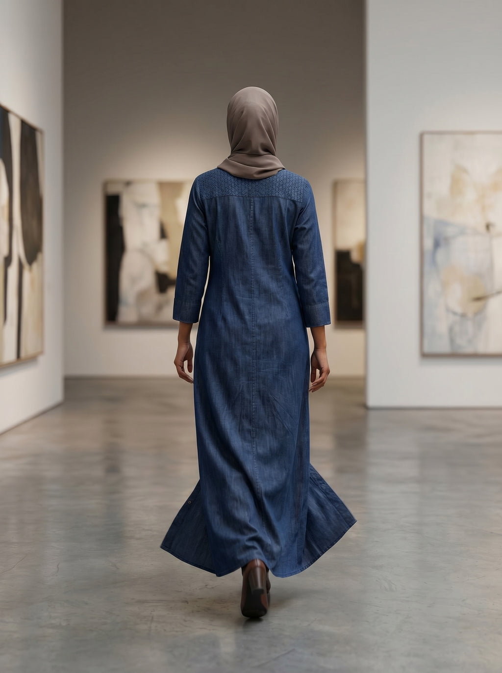 Taupe Button-Front Embroidered Abaya