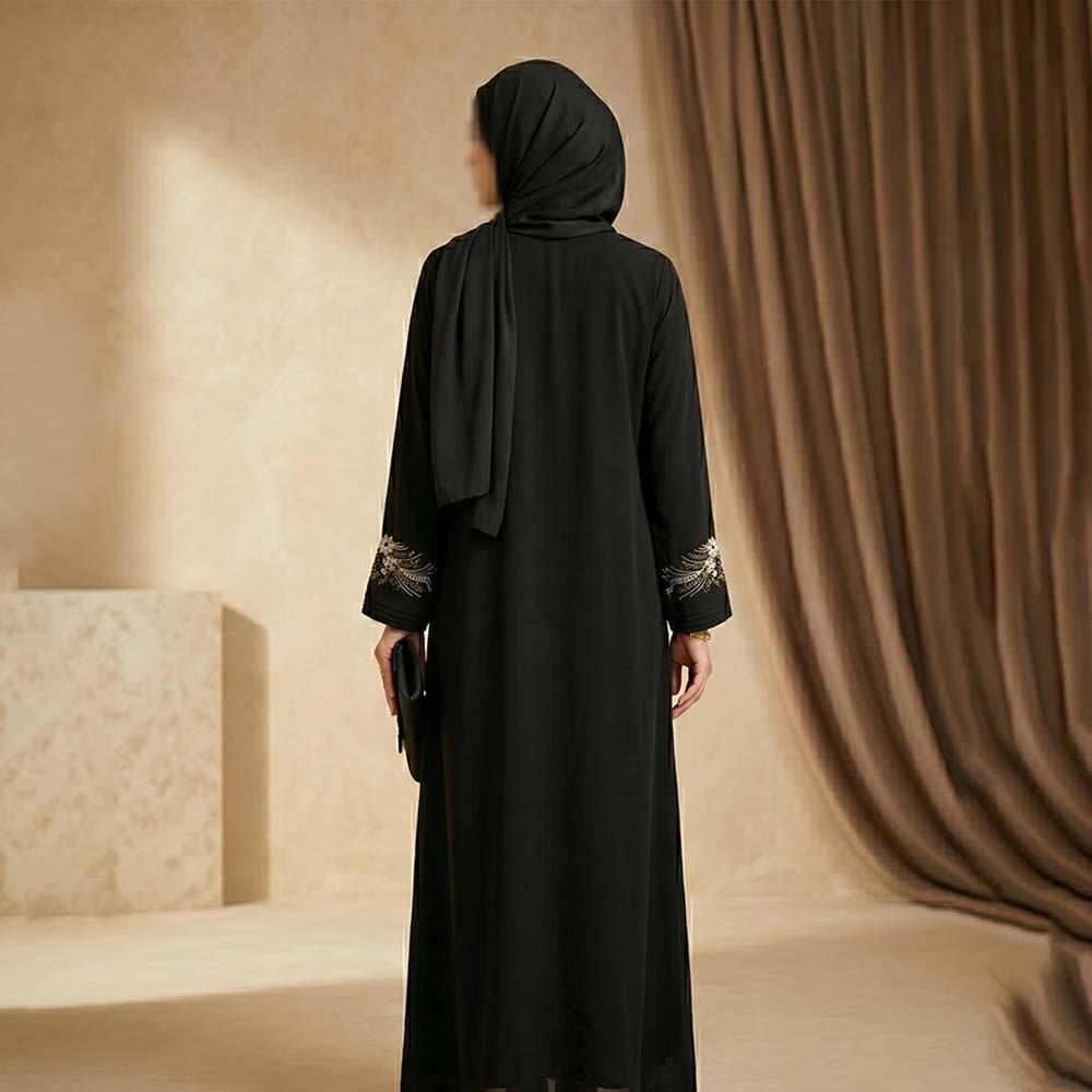 Black Closed-Front Embroidered Abaya