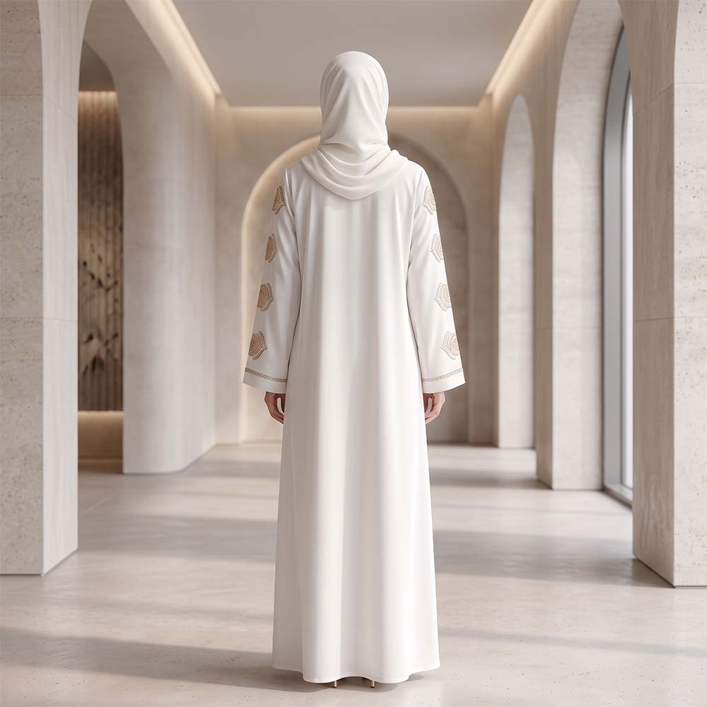 Ivory Embroidered Abaya with Attached Hijab