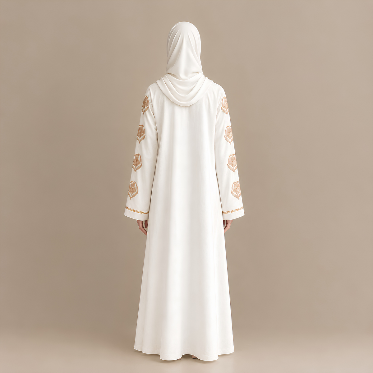 Ivory Embroidered Abaya with Attached Hijab