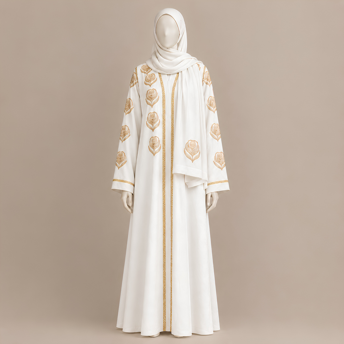 Ivory Embroidered Abaya with Attached Hijab