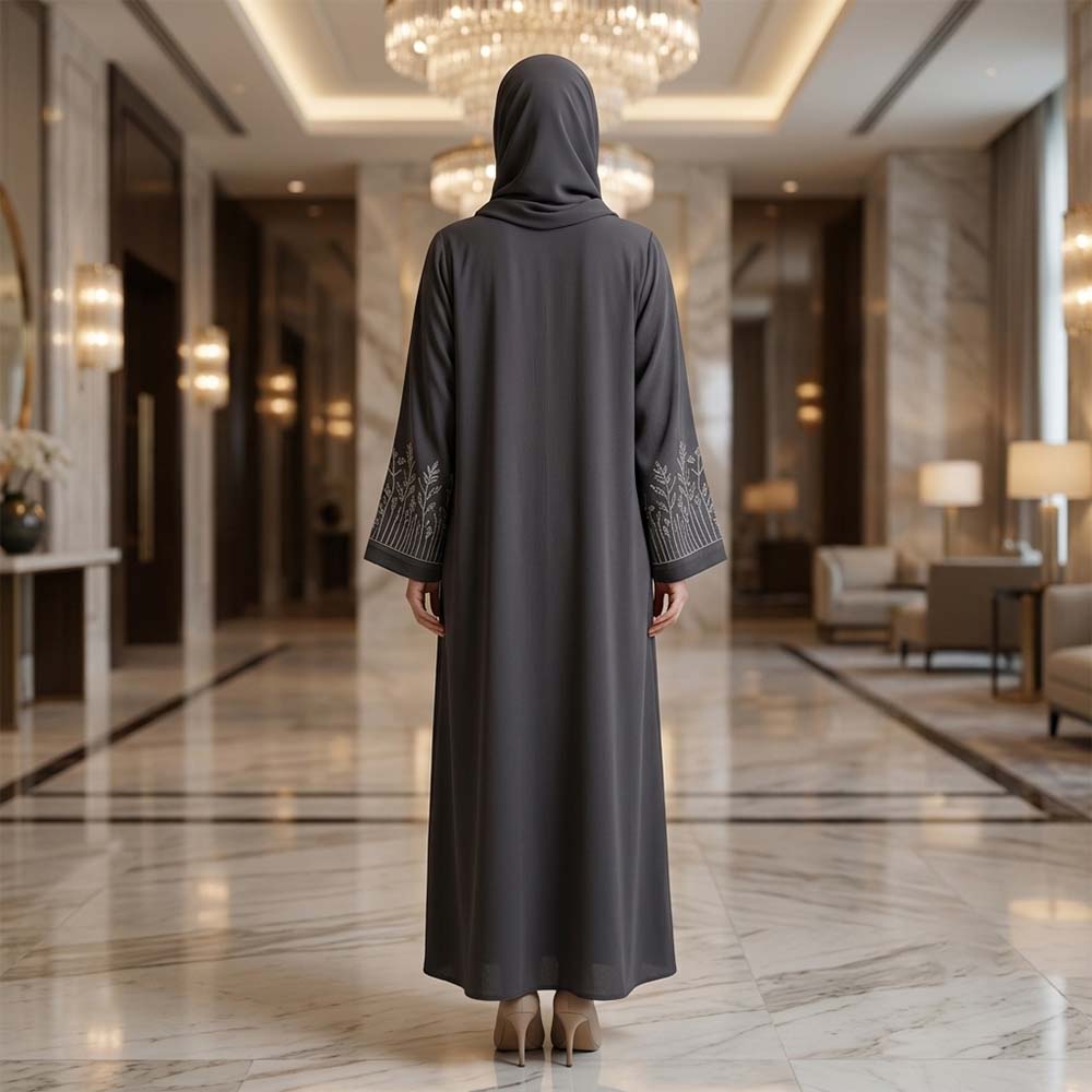Miraal Premium Dark Grey Embroidered Abaya – Model A2C6-J6