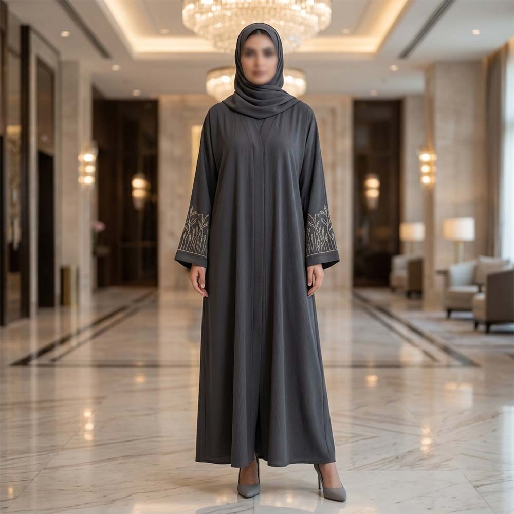 Miraal Premium Dark Grey Embroidered Abaya – Model A2C6-J6