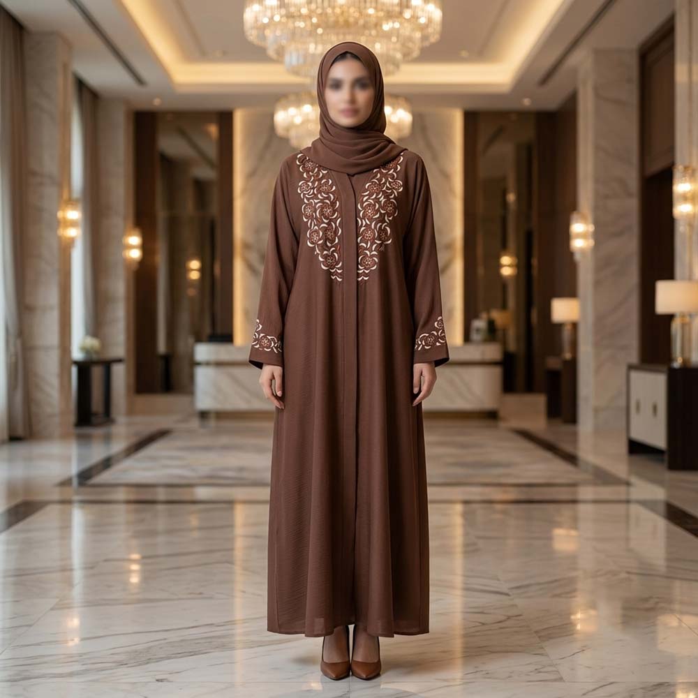 Brown Embroidered Nida Abaya – Model A3D2-J6