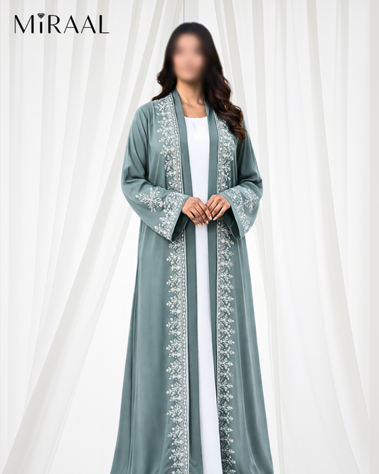 2-Piece Embroidered Fancy Abaya Set for Women