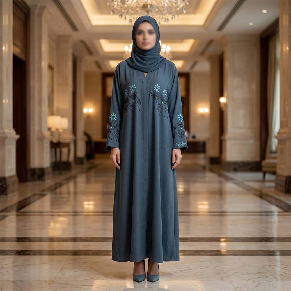 Teal Ombre Embroidered Abaya