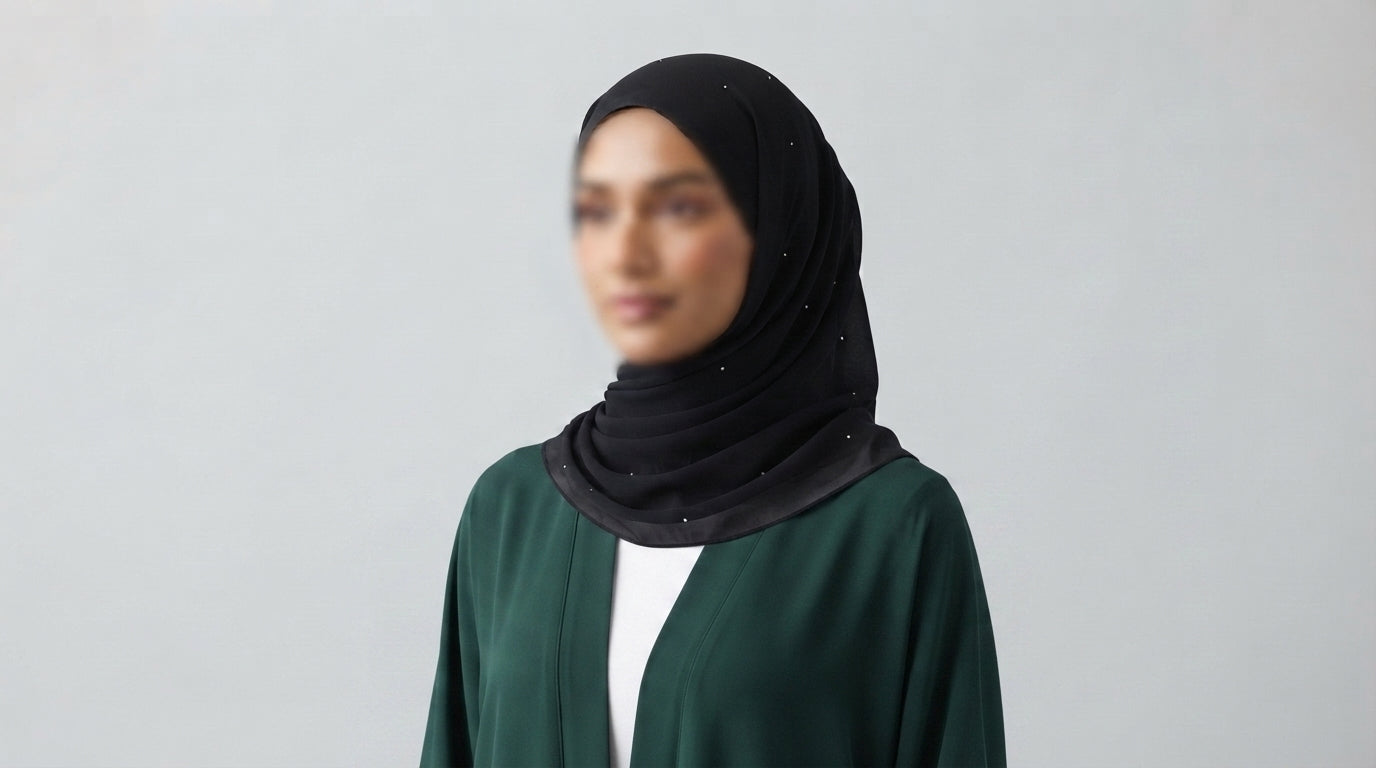 Premium Black Crystal Chiffon Hijab