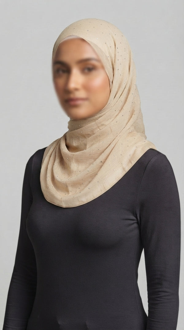 Premium Beige Crystal Chiffon Hijab