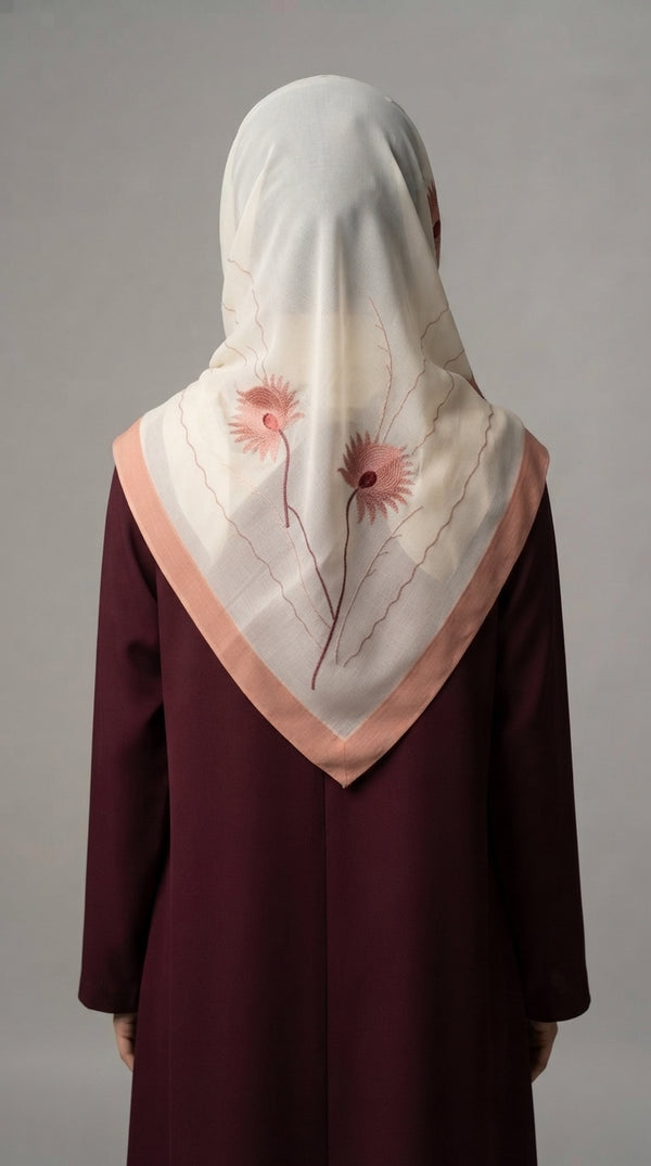 Miraal Premium Ivory Floral Embroidered Chiffon Hijab alternate view