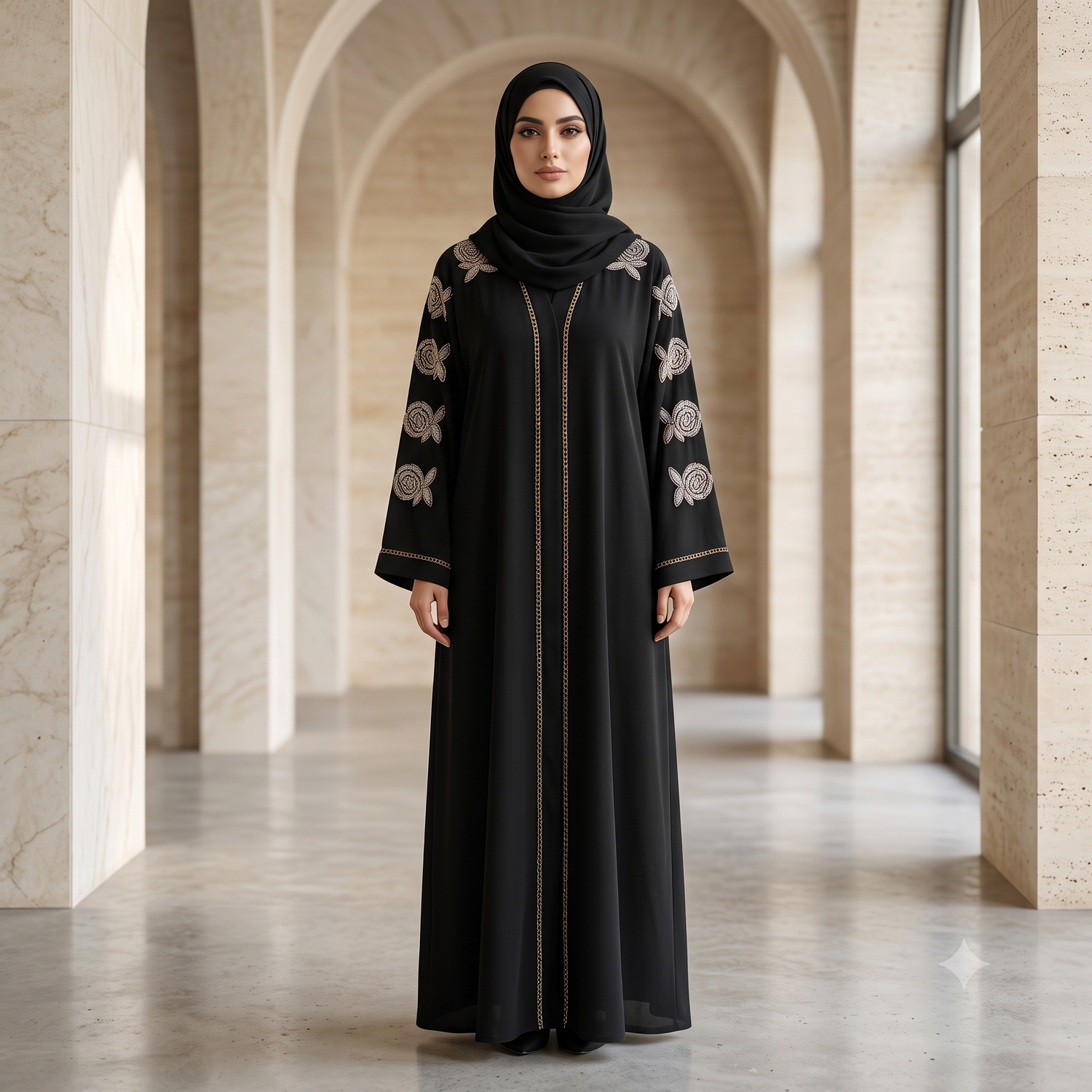 Black Premium Stone Embellished Open Abaya