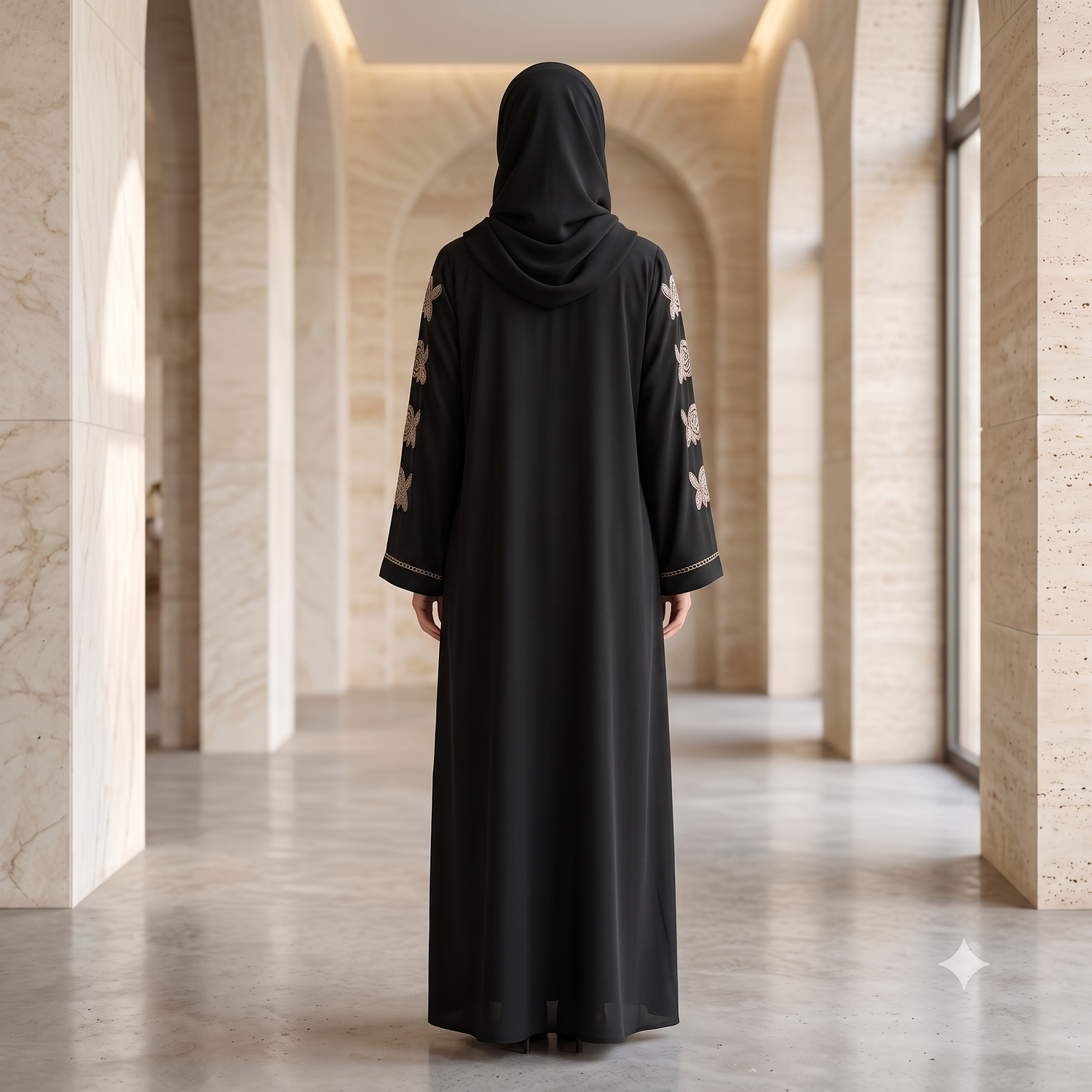 Black Premium Stone Embellished Open Abaya