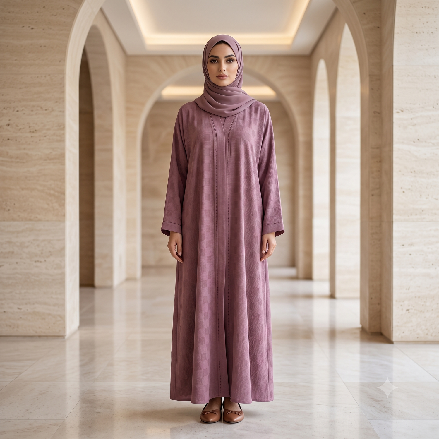Miraal Dusty Mauve Textured Open Abaya – Premium Korean Nida | Model A2C4-J6