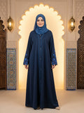 Miraal Navy Blue Embroidered Front Open Abaya