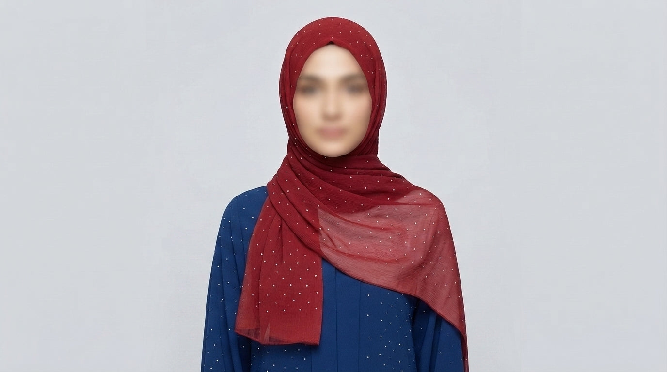 Red Chiffon Hijab with Crystal Embellishment