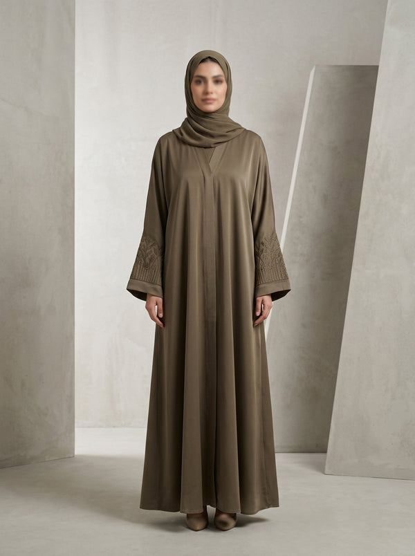 Olive Brown Embroidered Abaya with Hijab