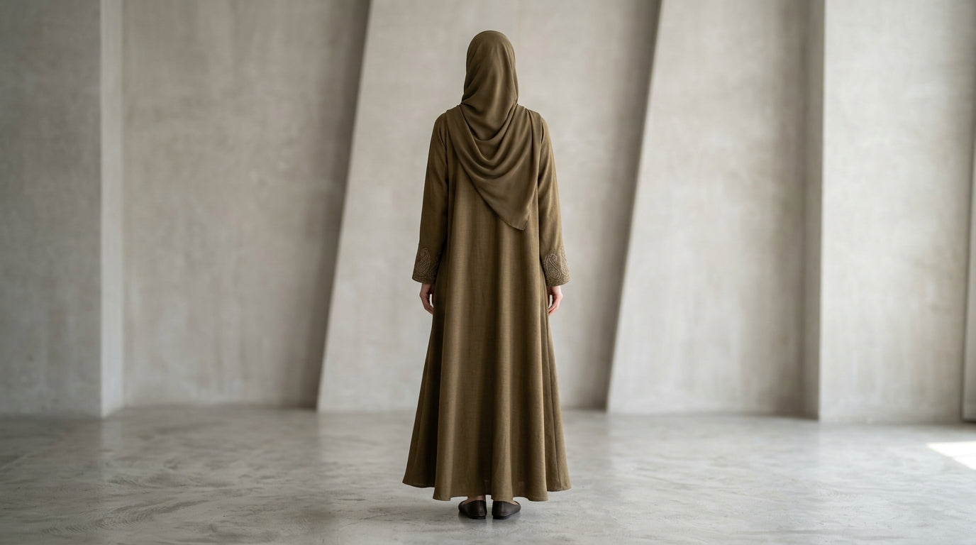 Olive Brown Embroidered Abaya with Hijab