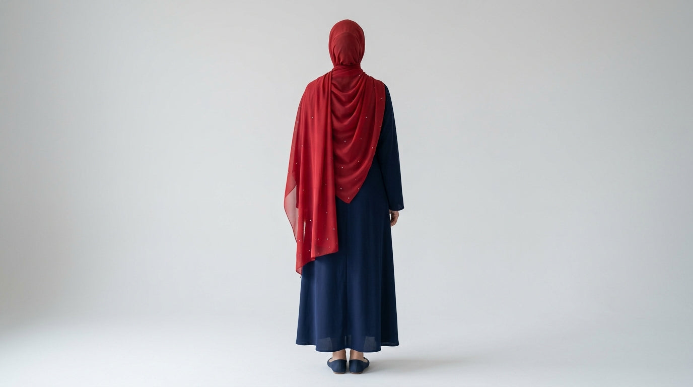 Red Chiffon Hijab with Crystal Embellishment