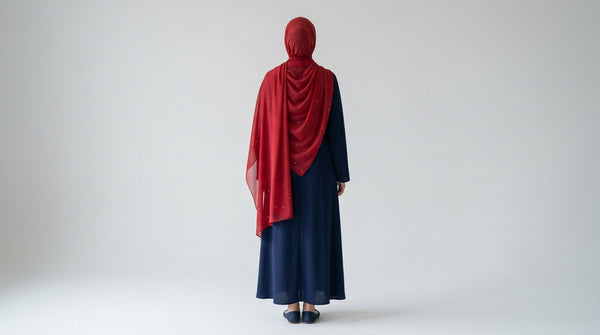 Red Chiffon Hijab with Crystal Embellishment alternate view