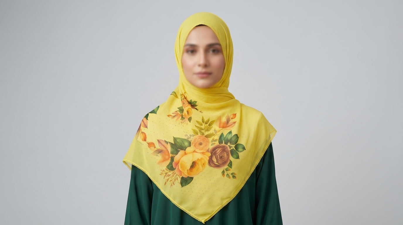 Yellow Floral Chiffon Hijab