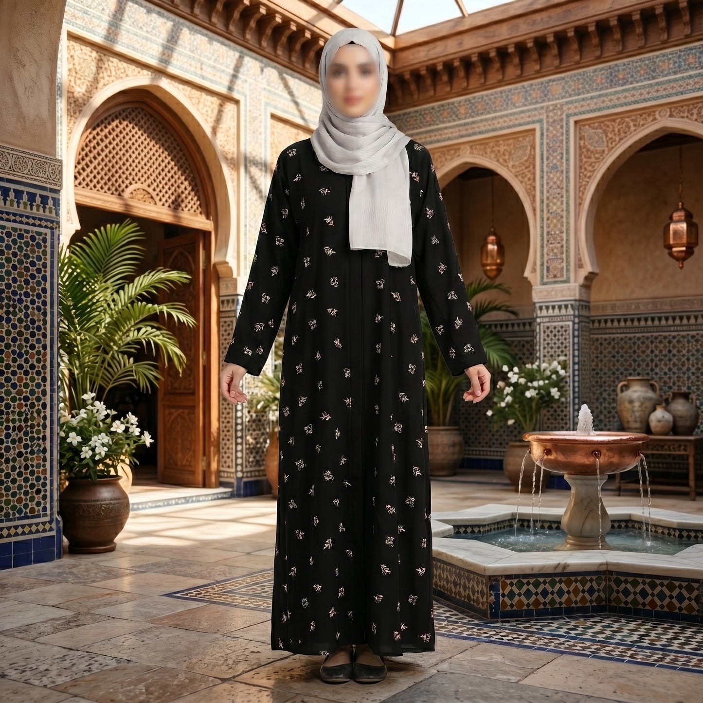 Black Floral Print Modest Abaya | Casual Everyday Wear