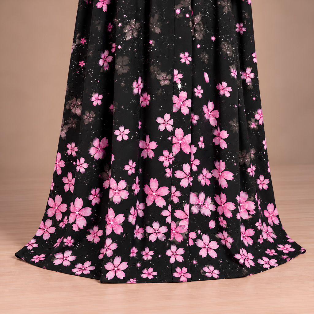 Pink Blossom Printed Chiffon Abaya