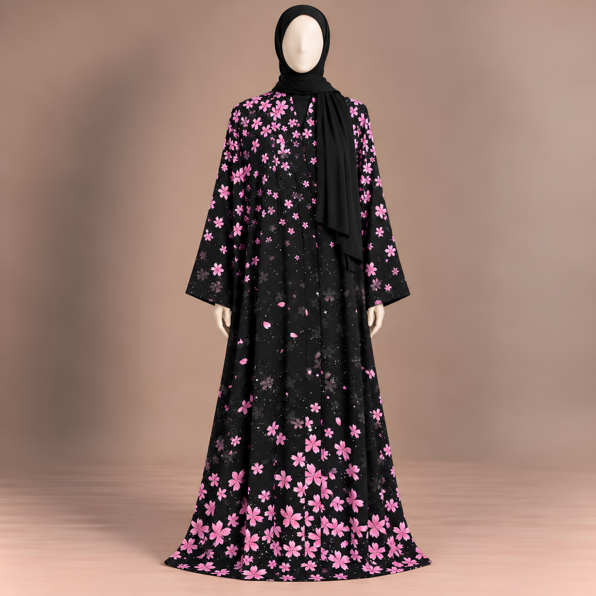 Pink Blossom Printed Chiffon Abaya