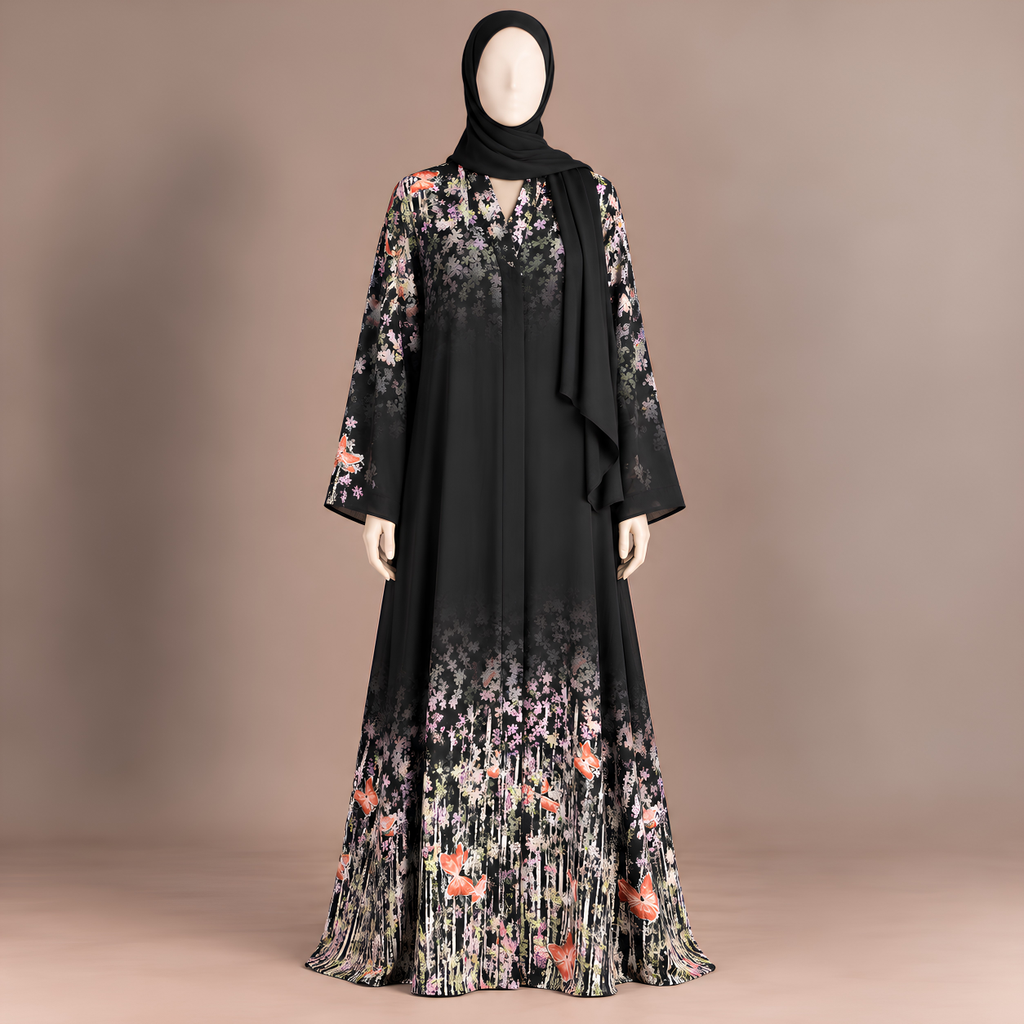 Bloom Printed Chiffon Abaya