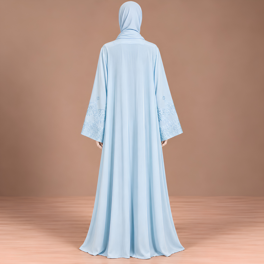 ice blue geometric embroidered abaya