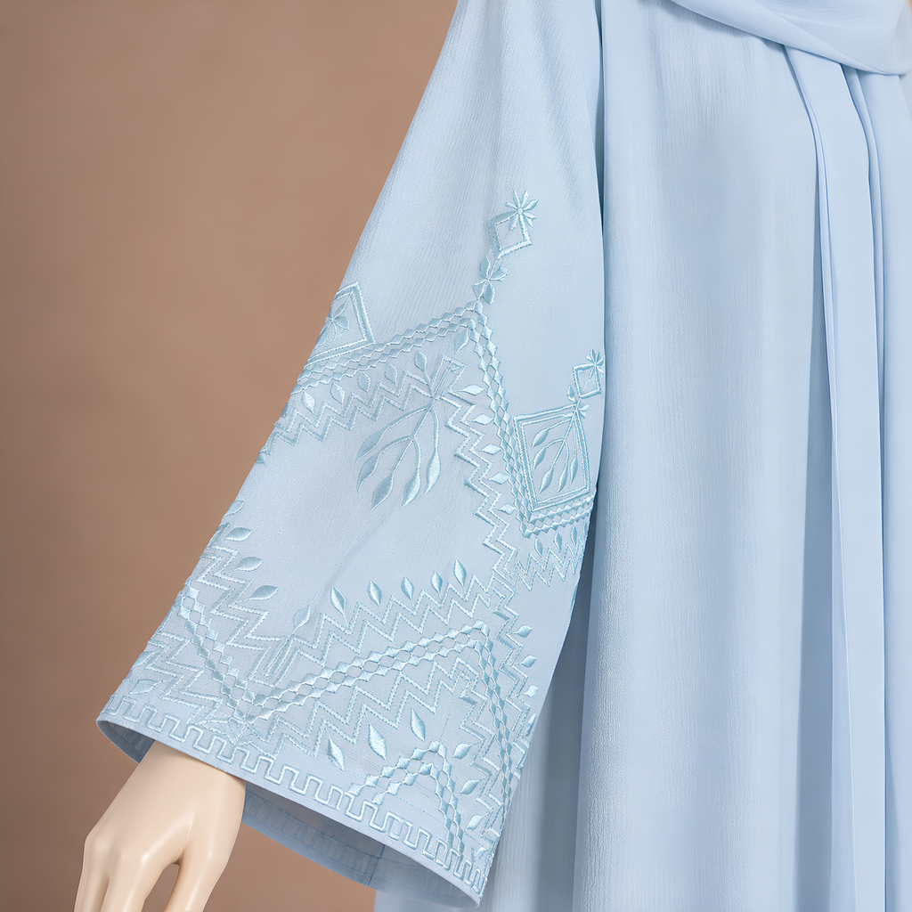 ice blue geometric embroidered abaya