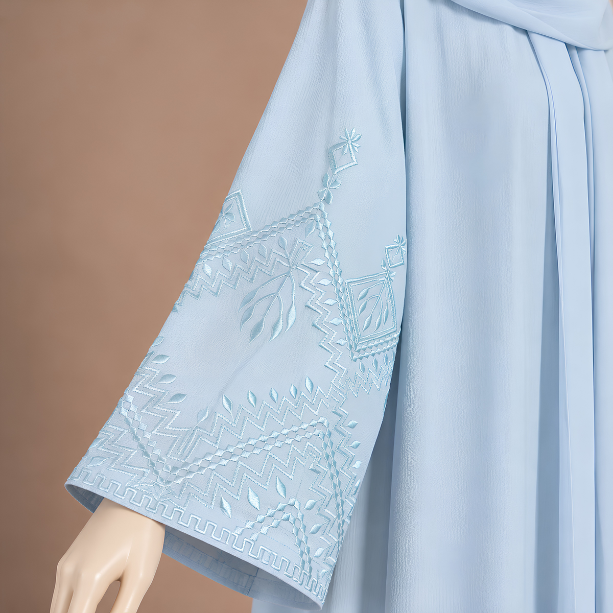 ice blue geometric embroidered abaya