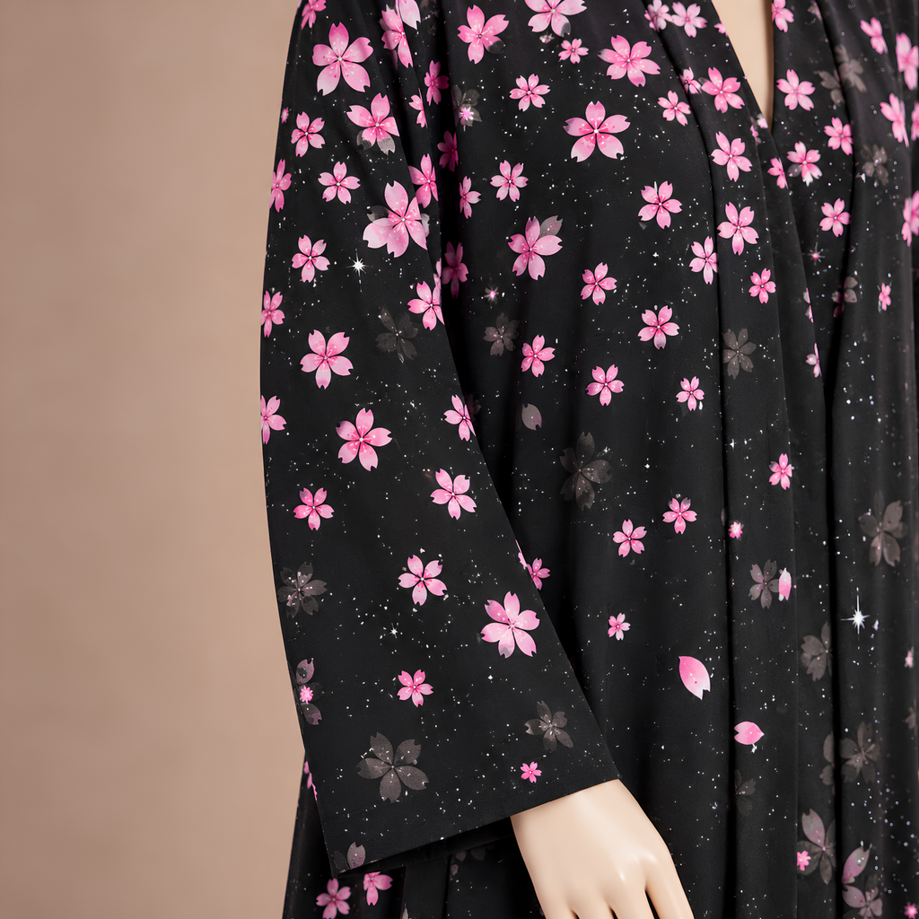 Pink Blossom Printed Chiffon Abaya
